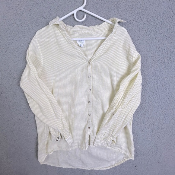 Sigrid Olsen Women's yellow and white striped Button-Up Top size XL. Linen - Picture 1 of 10